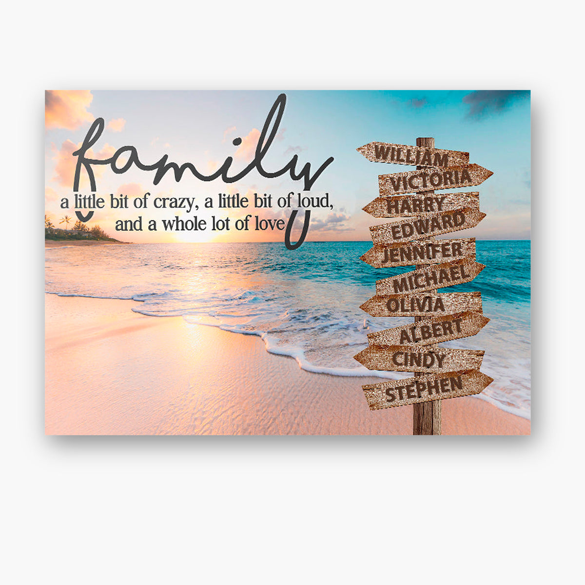 Family Gifts, Family A Little Bit Of Crazy Street Sign Beach Printed, Personalized Canvas Wall Art, Gifts For Parents,Poster Prints Home Decor, Family Wall Sign, Gifts For Birthday Xmas