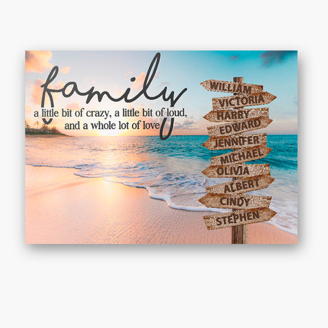 Family Gifts, Family A Little Bit Of Crazy Street Sign Beach Printed, Personalized Canvas Wall Art, Gifts For Parents,Poster Prints Home Decor, Family Wall Sign, Gifts For Birthday Xmas