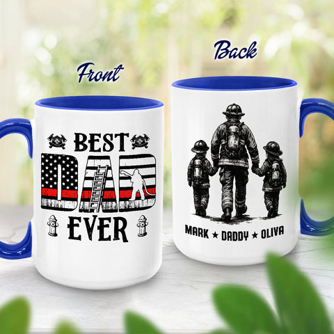 Dad Ever Firefighter Mug, Personalized Coffee Cup For Proud Fireman Father And Kids, Firefighter Gifts For Dad, Husband Or Grandpa, Thoughtful Gifts Father’s Day, Birthday, Or Christmas