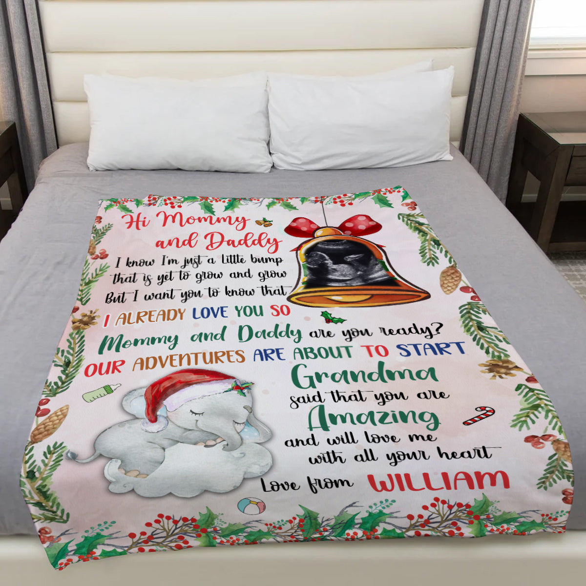 New Parents Gifts, Baby Ultrasound In Bell And Elephant Mommy And Daddy Are You Ready Our Adventures Blanket, Gifts For New Parents, Fleece Sherpa Blanket, New Parents Blanket