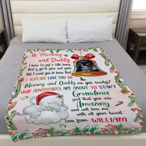 New Parents Gifts, Baby Ultrasound In Bell And Elephant Mommy And Daddy Are You Ready Our Adventures Blanket, Gifts For New Parents, Fleece Sherpa Blanket, New Parents Blanket