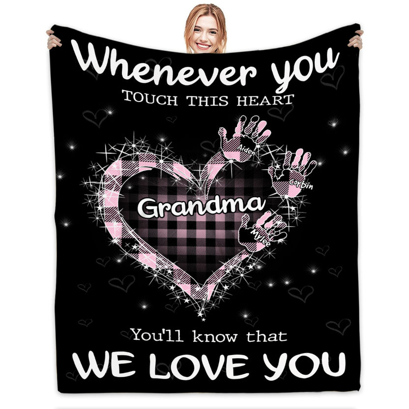 Gifts For Grandma, Whenever You Touch This Heart Handprints, Personalized Blanket, Gifts For Abuela From Grandson, Custom Fleece Sherpa Blanket, Gifts For Christmas Xmas