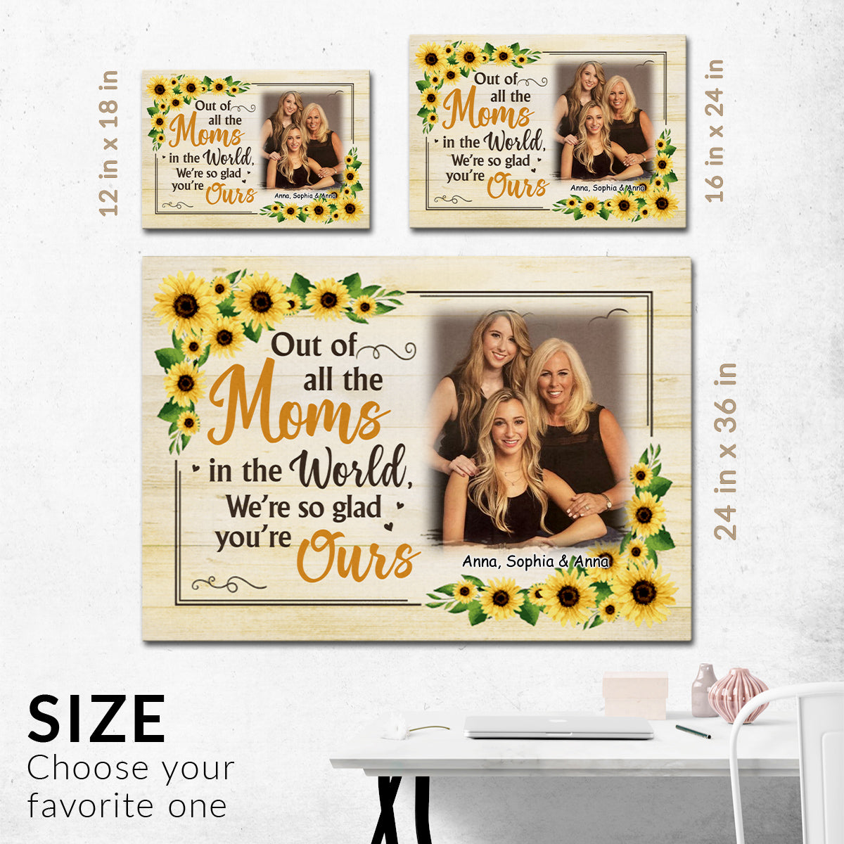 Gifts For Mom, Of All Moms In World Sunflowers Funny, Personalized Canvas Wall Art, Gifts For Mom Mommy From Son Daughter Kids, Poster Prints Home Decor, Gifts For Mother's Day Birthday