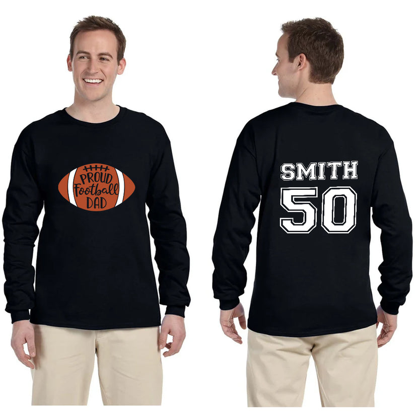 Personalized T-Shirt For Mom Dad From Son Boy Kids Football Gifts Ideas Proud Football Dad Cheer Football Family Member Custom Title And Number Short Sleeve Tops Tee Shirt For Birthday