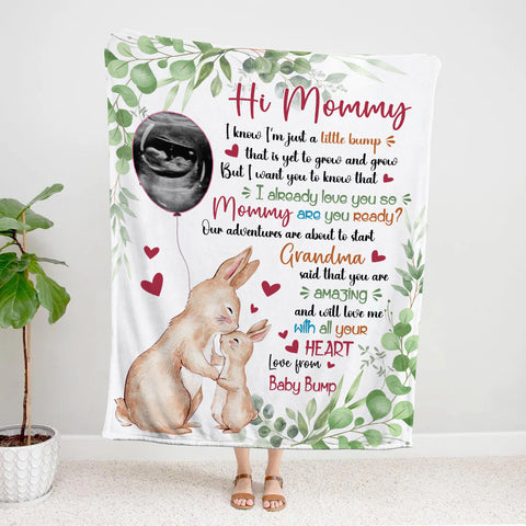 I Already Love You Leaf Mommy Baby Rabbit With Balloon Green Leaf, Personalized Blanket, Gifts For Mom To Be, Fleece Sherpa, New Mom Blanket, Gifts For Mother's Day