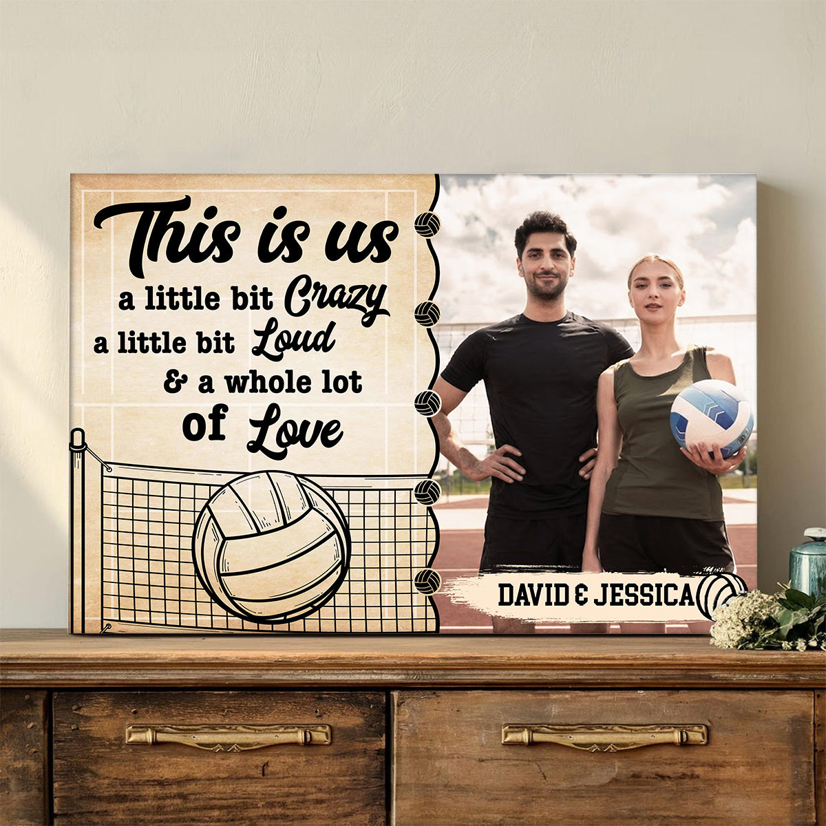 A Little Bit Loud & A Whole Lot Of Love Poster Canvas Wall Art, Personalized Name Volleyball Couple Photo Print, Romantic Sports Wall Decor, Personalized Canvas Art, Gifts For Him Her