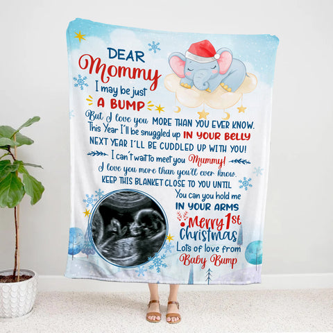 Mom To Be Gifts, This Year I'll Snuggled Up In Your Belly Elephant Sonogram Picture, Personalized Blanket, Gifts For 1st Time Mom, Fleece Sherpa, New Mom Blanket, Gifts For Christmas