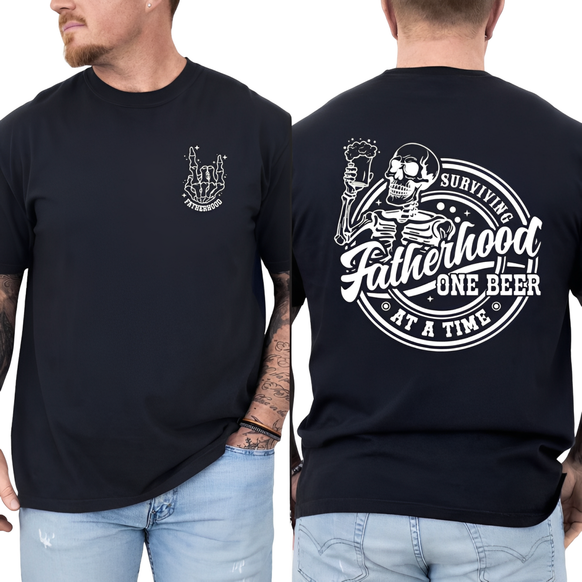 Surviving Fatherhood One Beer At A Time 2 Sides Tshirt, Funny Dad Gift For Dad, Husband, Father Figure, Fatherhood T Shirt, Father’S Day Gag Gift, Humor Shirt For Men, Unisex Regular Fit Crewneck Tee, Casual Clothing