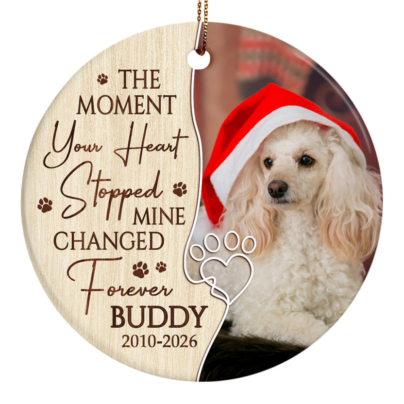 The Moment Your Heart Stopped Mine Changed Forever Vintage Heart With Pawprint, Dog Loss Remembrance Keepsake, Memorial Holiday, Tree Decor, Gifts For Loss Of Dog, Tree Decor