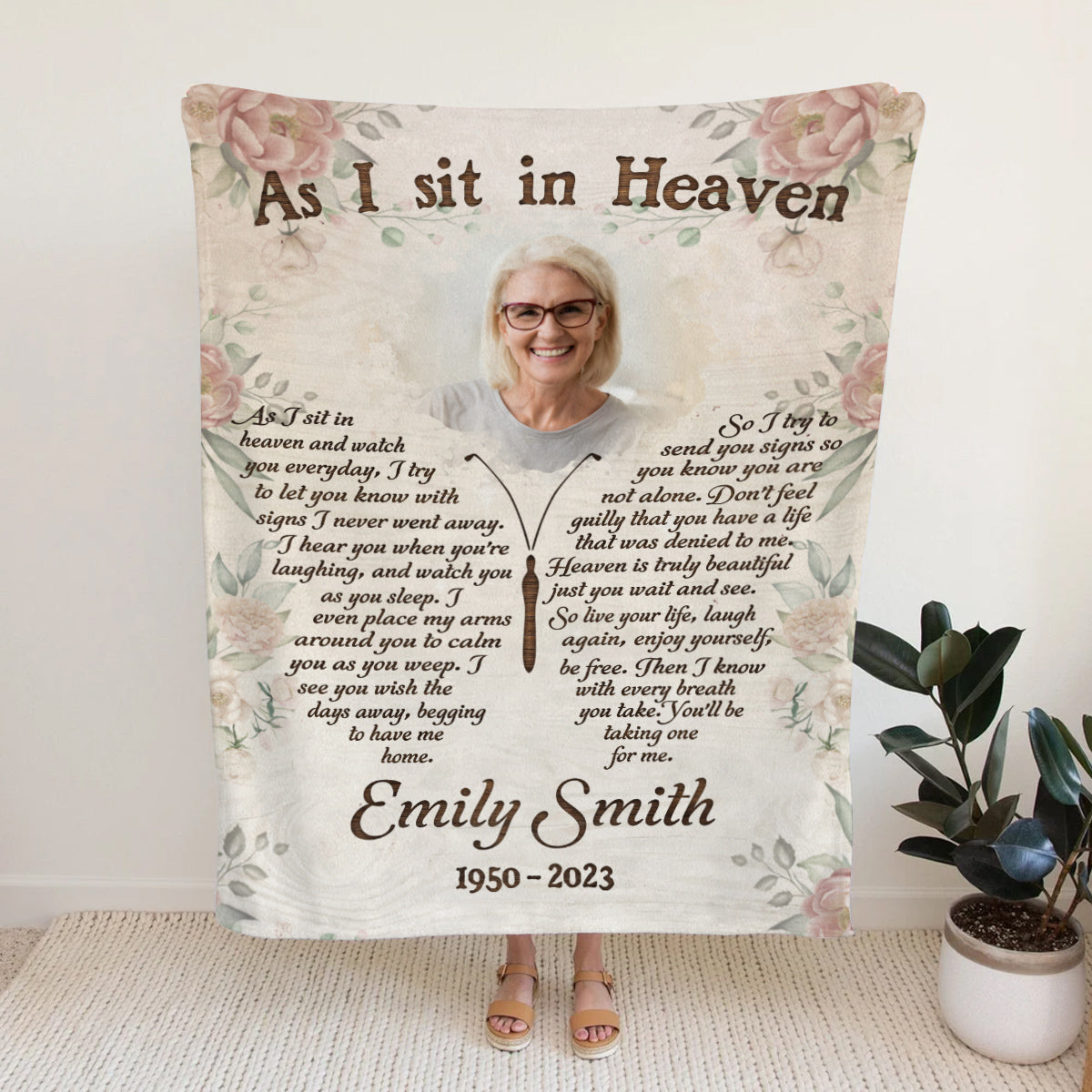 Memorial Gifts, Personalized Memorial Blanket With Photo, Angel In Heaven As Sit In Heaven Butterflies With Photo, Loss Of Mom Dad Blanket, Fleece Sherpa, Sympathy Gifts For Anniversary