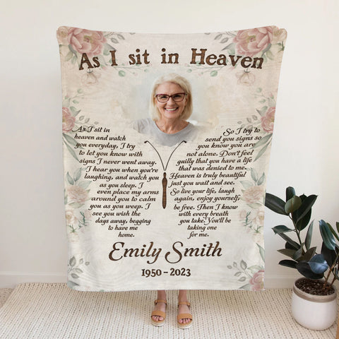 Memorial Gifts, Personalized Memorial Blanket With Photo, Angel In Heaven As Sit In Heaven Butterflies With Photo, Loss Of Mom Dad Blanket, Fleece Sherpa, Sympathy Gifts For Anniversary