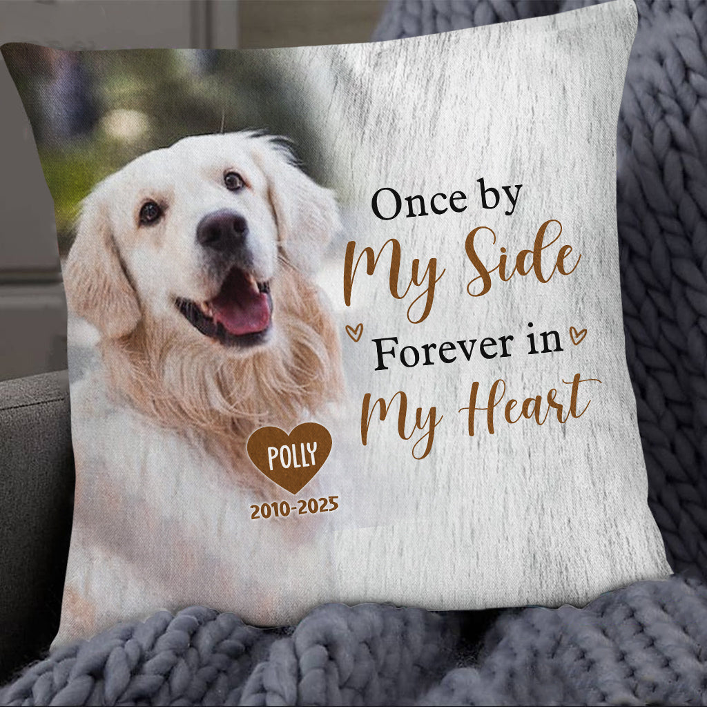 Pet Bereavement Gifts, Once By Side Forever In Heart Upload Memorial Pet Photo, Personalized Memorial Pillow, Gifts For Loss Of Doggy, Sofa Couch Remembrance