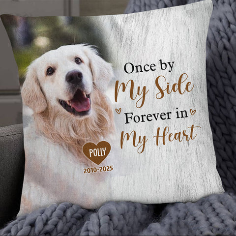 Pet Bereavement Gifts, Once By Side Forever In Heart Upload Memorial Pet Photo, Personalized Memorial Pillow, Gifts For Loss Of Doggy, Sofa Couch Remembrance