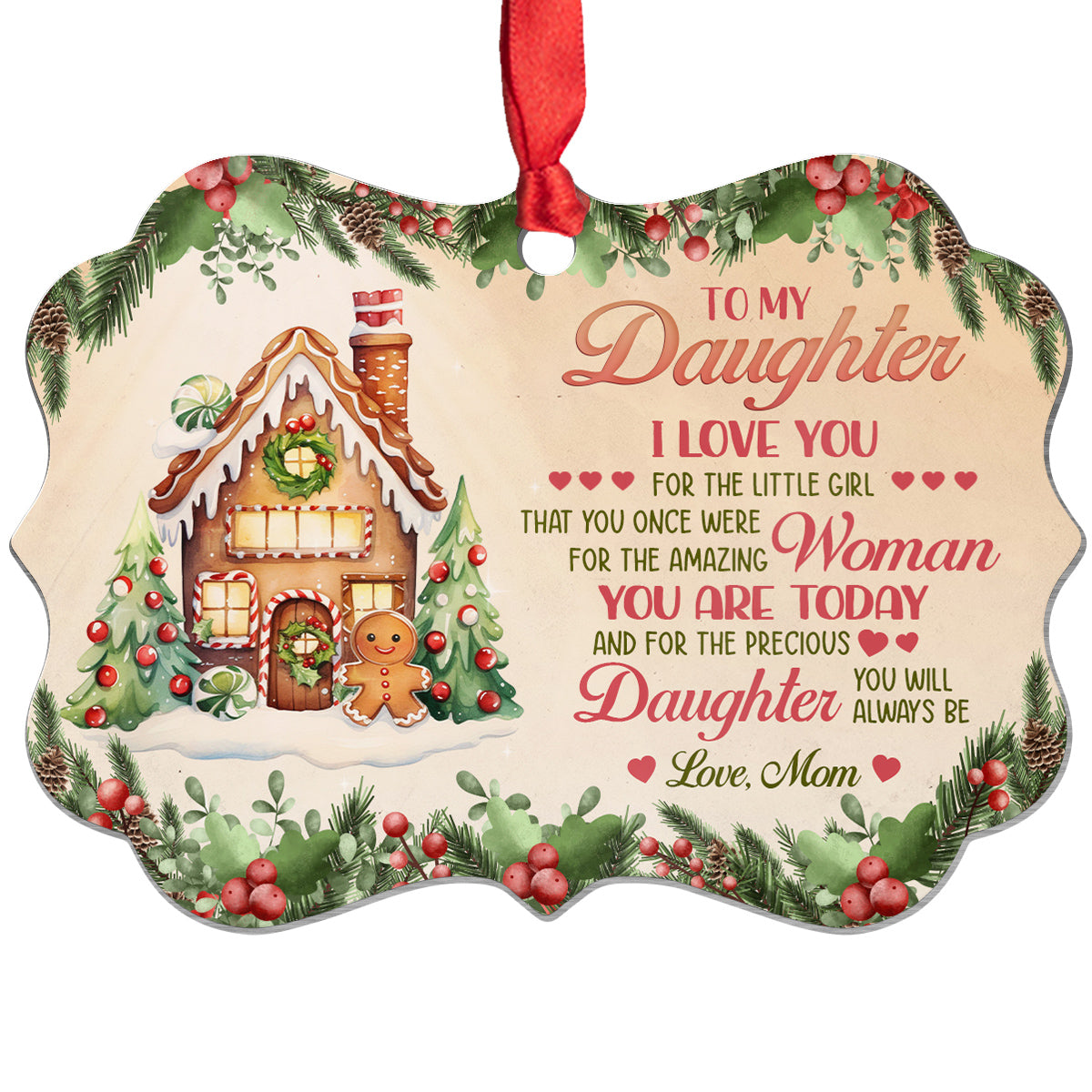 Cookie House Precious Daughter, Mom To Daughter Gingerbread House Aluminum Ornament, Christmas Tree Holiday Decoration, To My Daughters Keepsake Ornament, Gifts For Girl