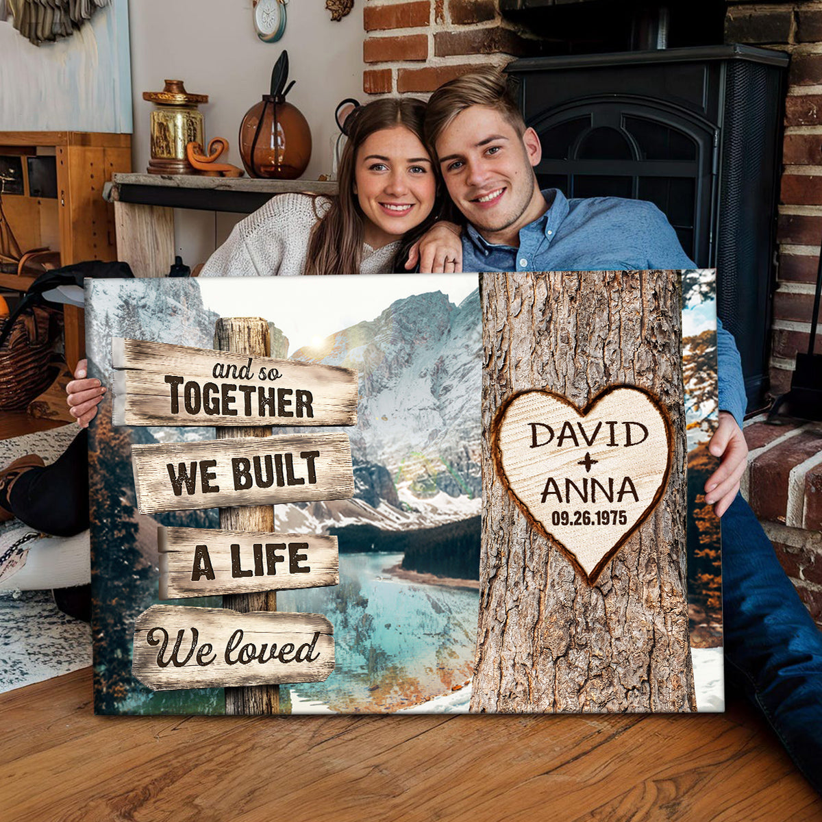 And So Together We Built A Life We Loved Rustic Wood Sign And Tree Heart Design, Personalized Canvas Wall Art, Gifts For Him Her Mr & Mrs, Poster Prints Wall Decor, Gifts For Couple