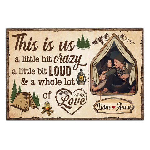 Rustic Tent Camping Couple Canvas Print, A Whole Lot Of Love Wording, Personalized Name Cabin Home Decor Canvas Wall Art, Gifts For Him Her Poster Prints Decor, Gifts For Valentine