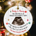 Daddy & Mommy Ultrasound Ornament, Snuggled In Mommy’s Tummy Quote, Pregnancy Reveal Xmas Gift, Custom Sonogram Photo Baby Bump Keepsake