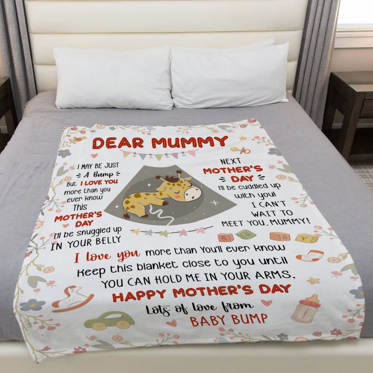Mom To Be Gifts, I Can't Wait To Meet You 1st Mothers Day Baby Giraffe Sleeping In Mommy's Belly  Blanket, Gifts For New Mom