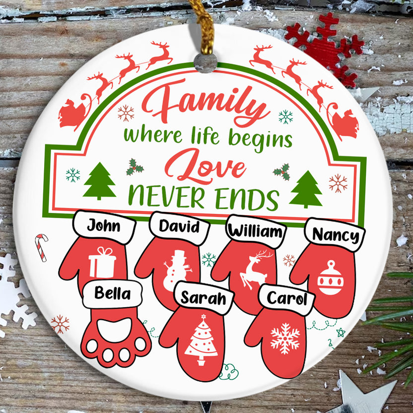 Family Gifts, Family Life Begin Love Not Ends Cute Stocks With Names Hanging, Personalized Ornament, Gifts For Parents Grandparents From Kids Grandkids, Family Ornament