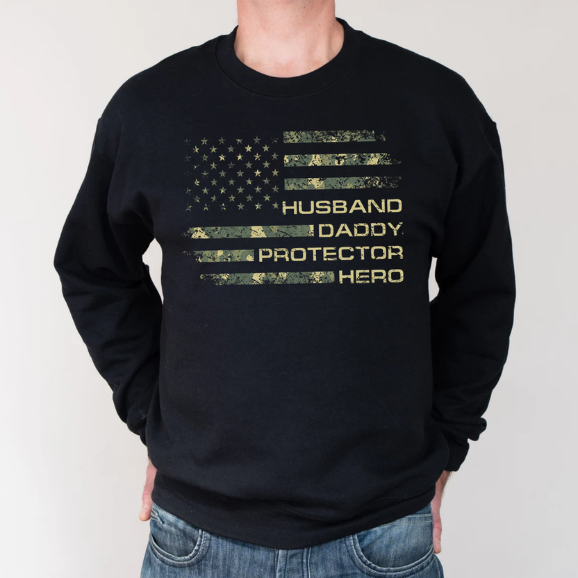 Vintage American Flag Husband Daddy Protector Hero Shirt, Patriotic Dad Tee, Father’S Day Gift For Husband, Cool Dad Graphic T Shirt, Military Style Family Man Tee, Gift For Daddy