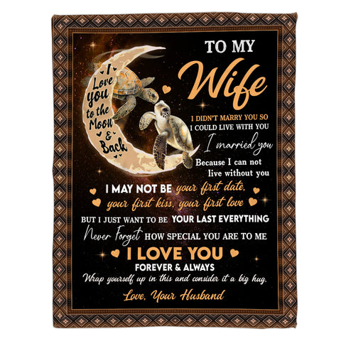 Wifey Gifts, I Didn't Marry You So I Could Live With You Turtle Couple Crescent Moon, Personalized To My Wife Blanket, Gifts For Wife Woman From Husband, Custom Fleece Sherpa Blanket