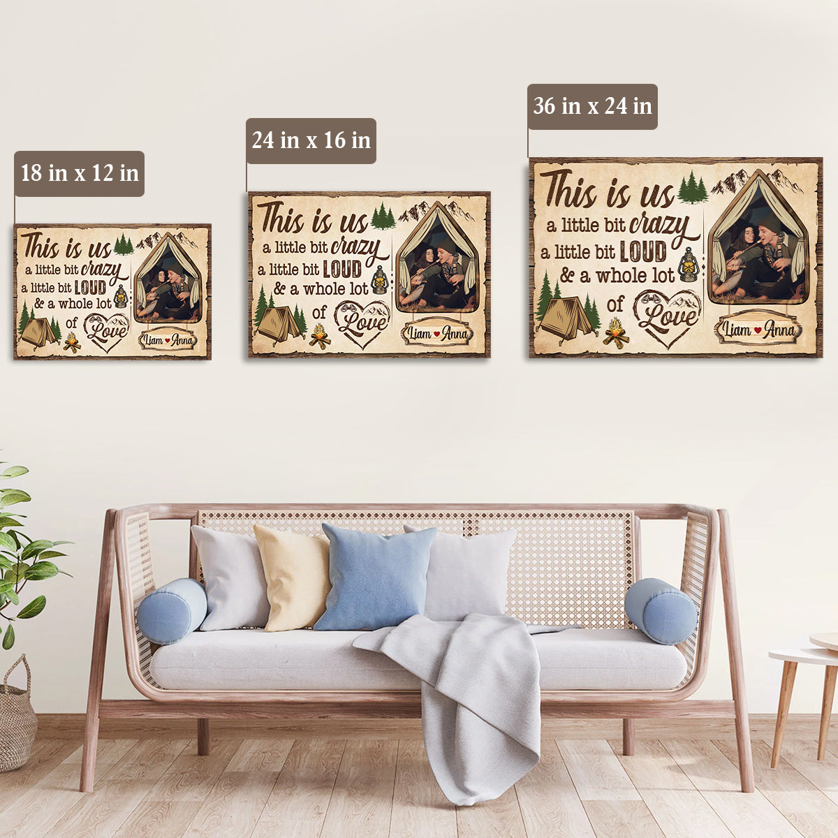 Rustic Tent Camping Couple Canvas Print, A Whole Lot Of Love Wording, Personalized Name Cabin Home Decor Canvas Wall Art, Gifts For Him Her Poster Prints Decor, Gifts For Valentine