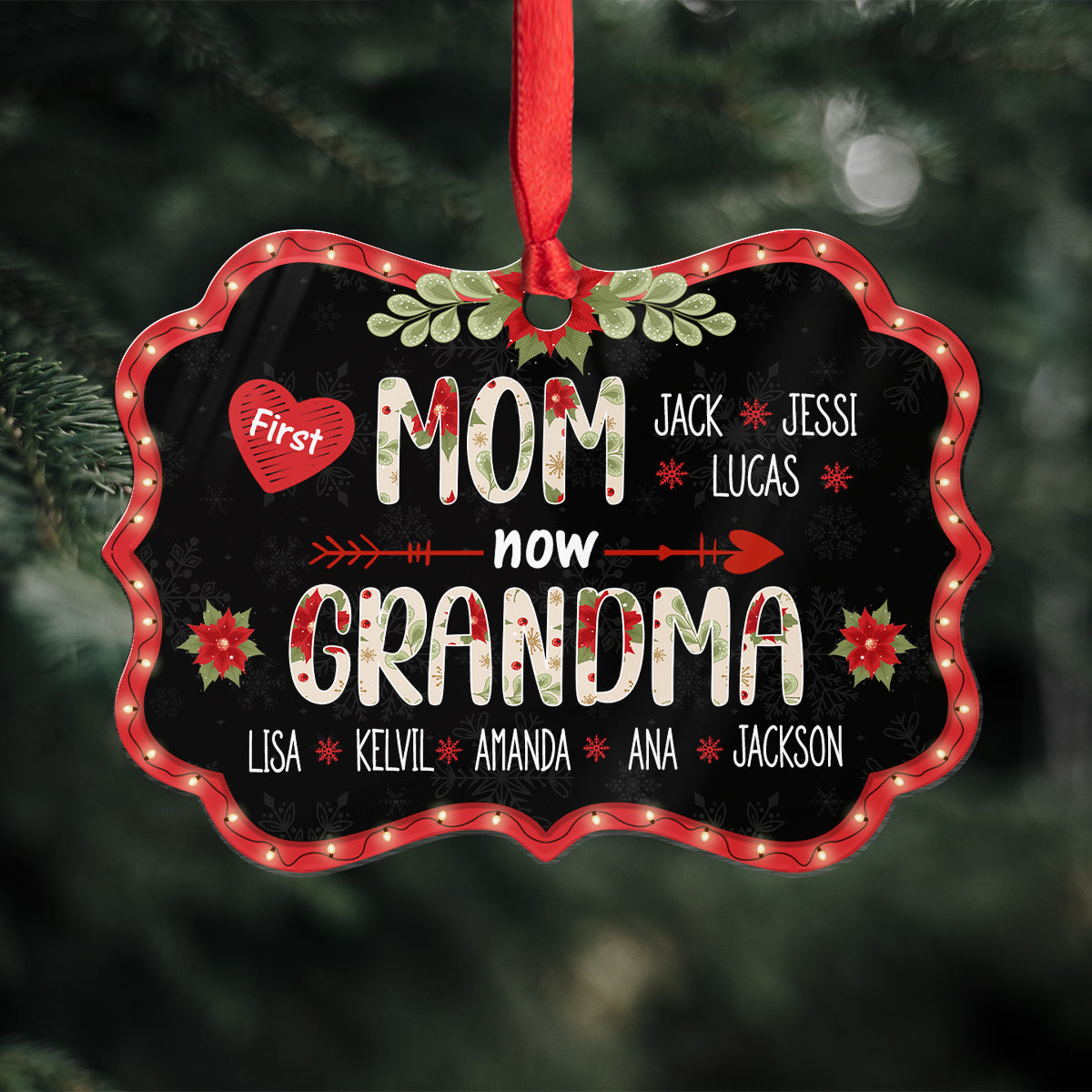 First Mom Now Grandma Ornament, Personalized Grandkids Names Christmas Gift, New Grandma Pregnancy Reveal Gift, Custom Holiday Keepsake