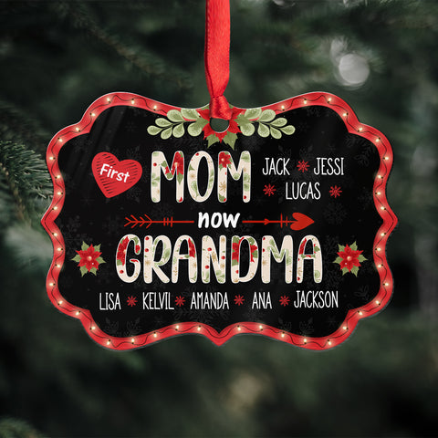 First Mom Now Grandma Ornament, Personalized Grandkids Names Christmas Gift, New Grandma Pregnancy Reveal Gift, Custom Holiday Keepsake