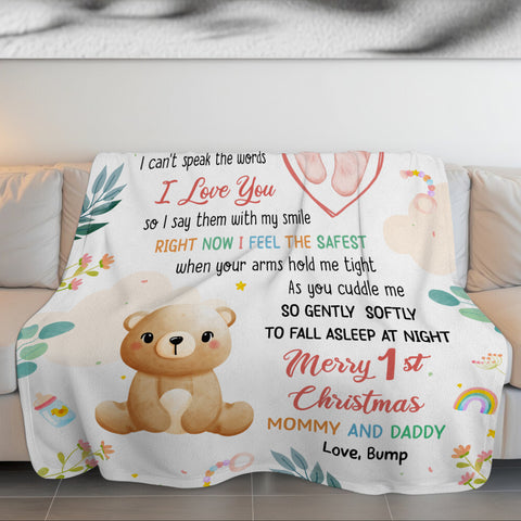 Merry 1st Christmas Mommy Daddy I've Only Been With You A While Footprint Baby Bear, Personalized Blanket, Gifts For New Parents, Fleece Sherpa Blanket, New Parents, Gifts For Xmas