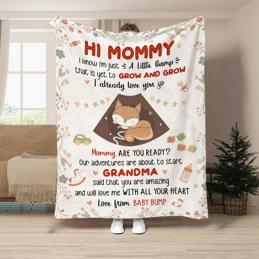 Mom To Be Gifts, I Already Love You Floral Cute Baby Fox Sleeping Ultrasound Mommy's Tummy, Personalized Blanket, Gifts For New Mommy, Fleece Sherpa, New Mom Blanket For Mother's Day