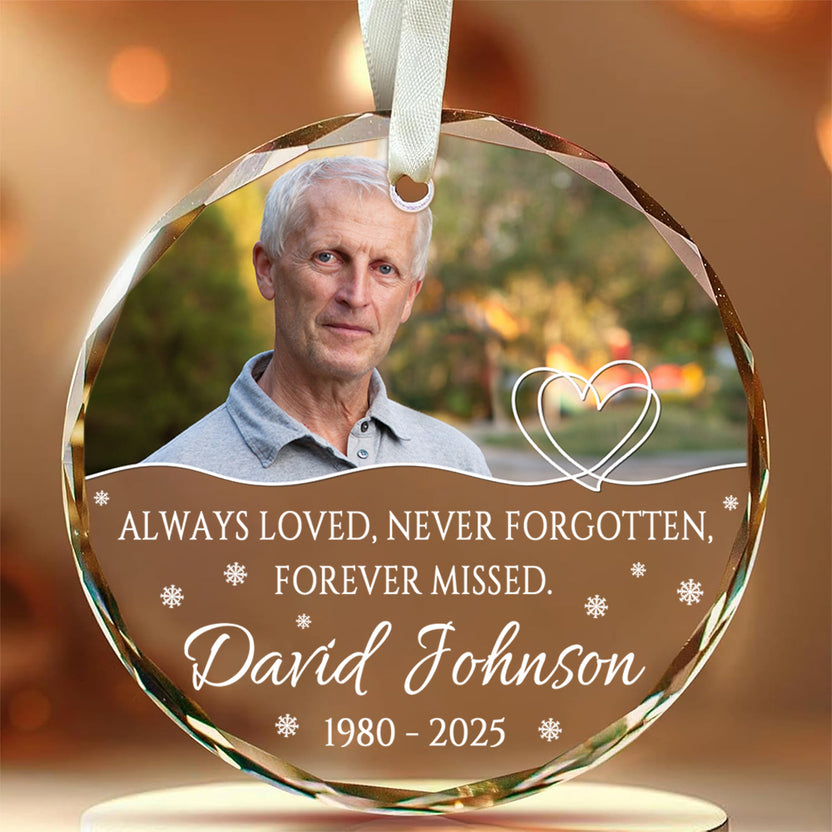 Sympathy Gifts, Personalized Memorial Ornament, Always Love No Forgotten Forever Missed Circle Glass Ornament For Loss Of Mom Dad, Xmas Tree Decoration, Funeral Gifts For Anniversary