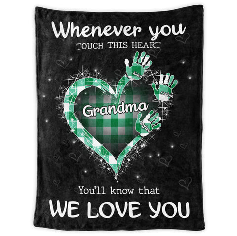 Funny Gifts For Grandma, Whenever You Touch This Heart Handprints Teal Plaid, Personalized Blanket, Gifts For Glamma Blanket