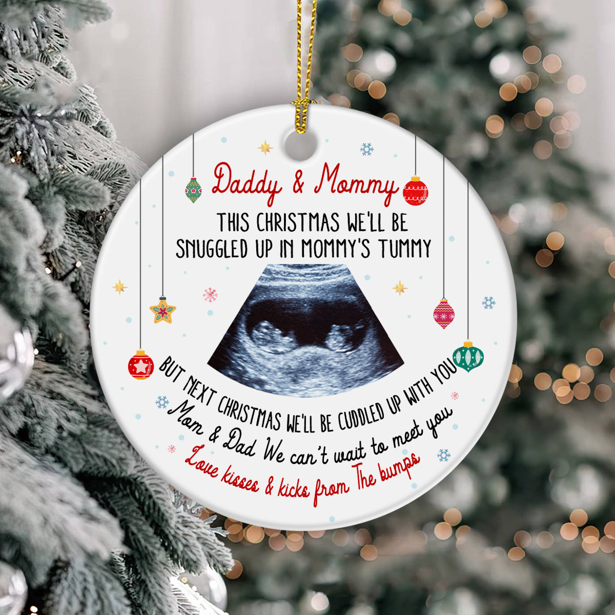 Twins Ultrasound Ornament, Daddy & Mommy Christmas Quote, Custom Sonogram Photo, Pregnancy Reveal Gift, Expecting Parents Ceramic Keepsake