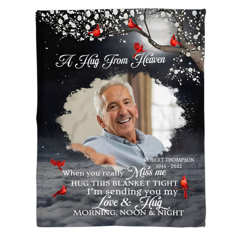 Sympathy Gifts, Personalized Memorial Blanket With Photo, A Hug From Heaven Photo Blanket, In Memory Loss Of Loved One Mom Dad Memorial Remembrance Bereavement Sympathy Grieving