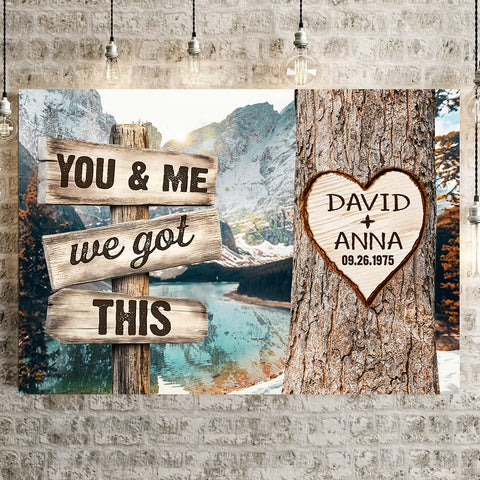 You & Me, We Got Rustic Wood Sign And Tree Heart Design, Personalized Canvas Wall Art, Gifts For Him Her From Darling, Poster Prints Wall Decor, Gifts For Valentine Anniversary