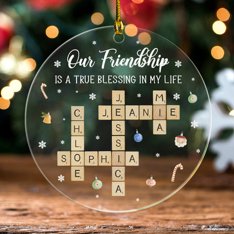 Personalized Friendship Clear Acrylic Ornament, Custom Scrabble Name Ornament, Best Friend Gift, Our Friendship Blessing Christmas Keepsake