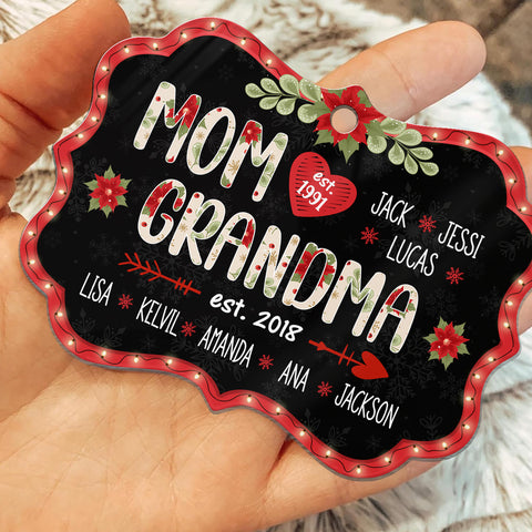 Mom Grandma Ornament, Personalized EST. Years, Custom Grandkids Names Christmas Gift, Holiday Family Established Year Ornament Keepsake