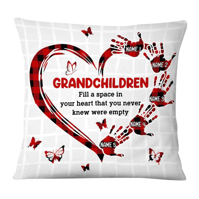 Personalized Square Pillow For Nana From Grandkids Grandchildren Heart Fill This Space Handprints Red Plaid Custom Name Gifts Ideas For Grandma Double Sided Sofa Couch Cushion On Birthday