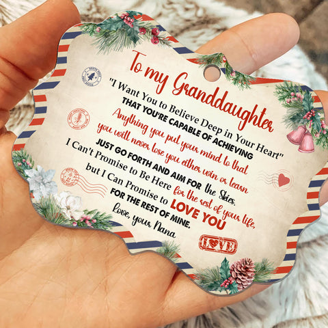 Granddaughter Gifts, Airmail Letter Just Go Forth And Aim For The Skies Medallion Aluminum Ornament For Baby From Mimi, Xmas Tree Decor, Gifts Holiday Winter Xmas Christmas Tree Hanging