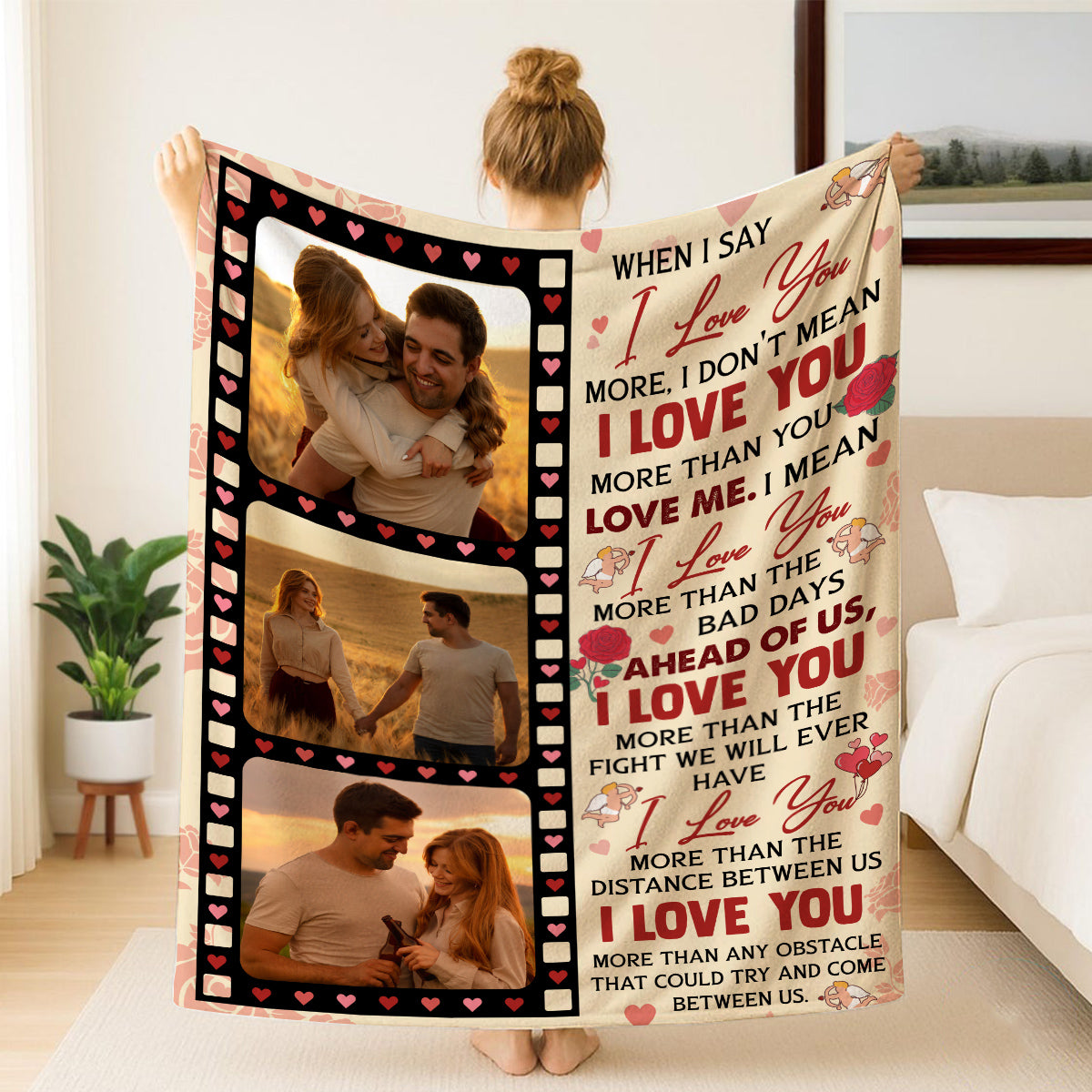 Personalized Photo Blanket, When I Say I Love You Blanket, Romantic Couple Gift, Anniversary Valentine Custom Love Film Strip Design