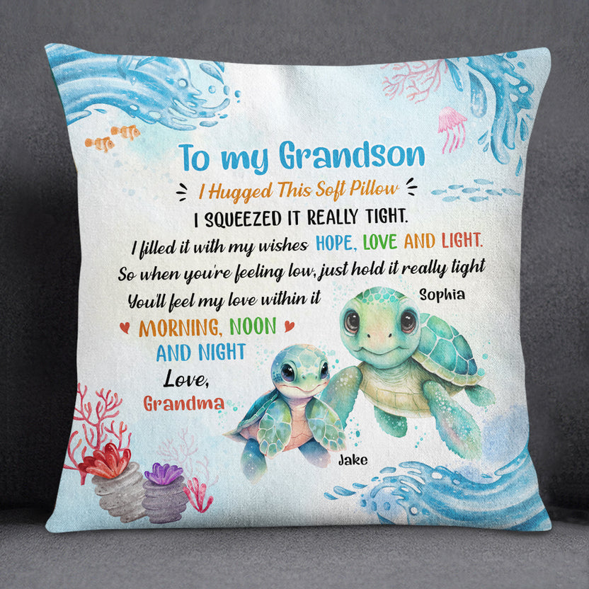 Personalized Square Pillow For Grandkids From Nana Gifts For Granddaughter When You're Feeling Low Just Hold It Really Tight Cute Turtle Custom Name Double Sided Sofa Couch Cushion On Birthday
