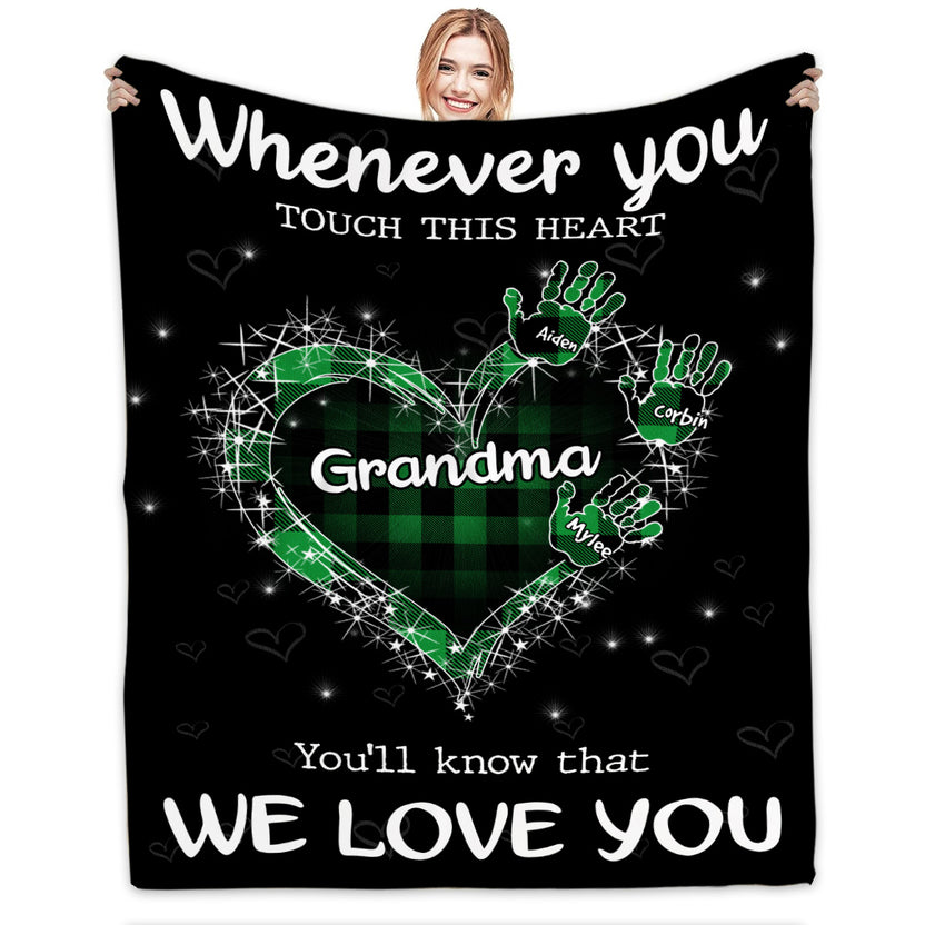 Gifts For Grandparents, Whenever You Touch This Heart Handprints, Personalized Blanket, Gifts For Grandmother From Grandchild, Custom Fleece Sherpa Blanket, Gifts For Christmas Xmas