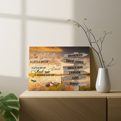 Family Gifts, Family A Little Crazy Loud And Lot Love Street Signs Wooden Sunset, Personalized Canvas Wall Art, Gifts For Mom Dad, Poster Prints Home Decor, Family Wall Art For Xmas