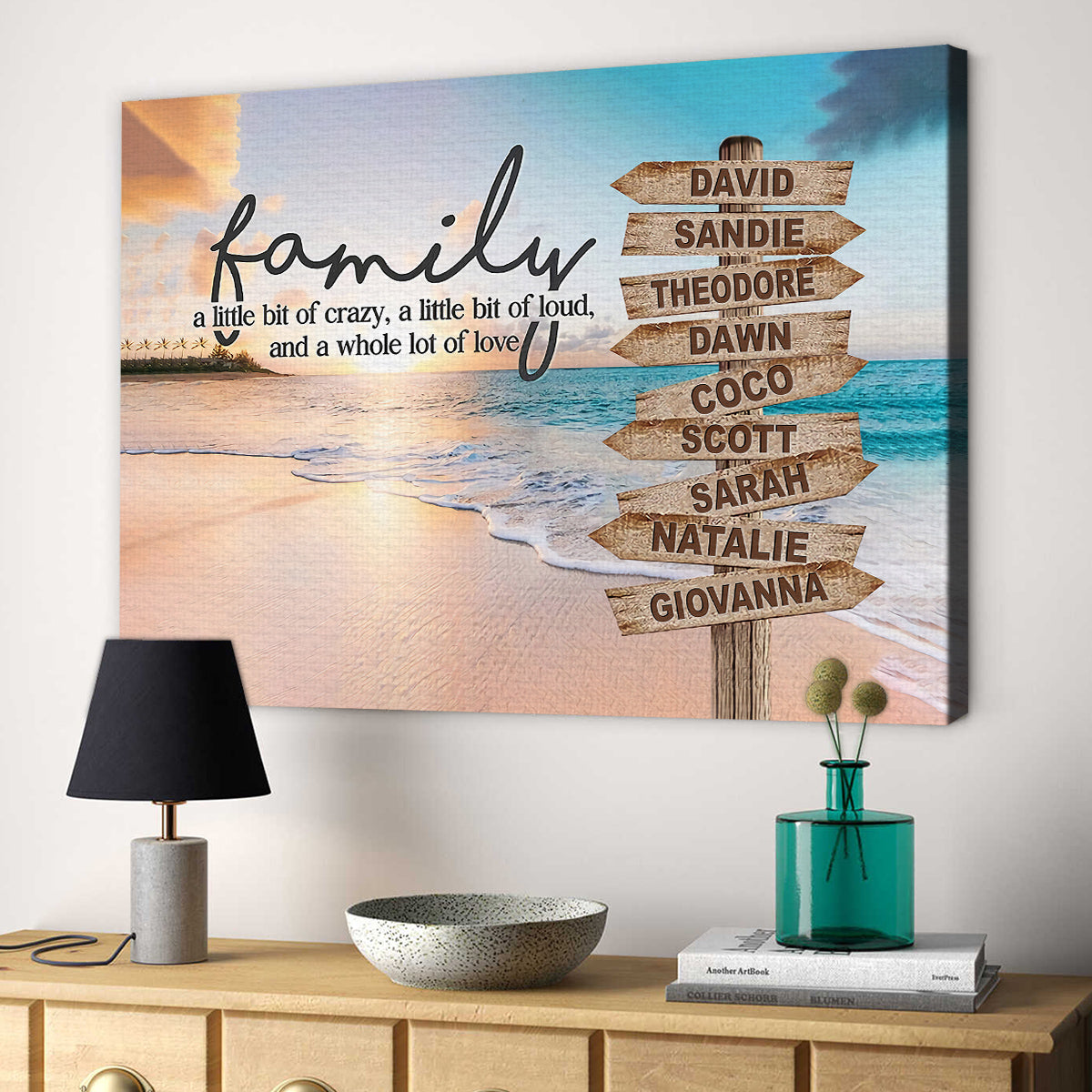 Gifts For Family, Family A Little Bit Of Crazy Street Sign Beach Printed , Personalized Canvas Wall Art, Gifts For Mom Dad, Poster Prints Home Decor, Family Wall Art, Gifts For Birthday