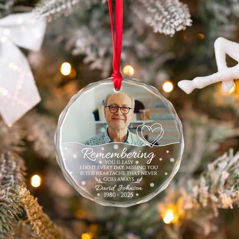 Sympathy Gifts, Memorial Ornament, Remembering You Is Easy I Do It Every Day, Miss You Is The Heartache That Never Goes Always Circle Glass Ornament For Loss Of Mom Dad, Xmas Tree Decor