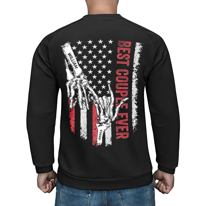 Personalized T-Shirt For Wife Wifey From Him Her Darling Couple Ever Flag Back Side Printed Bone Skeleton Custom Name Gifts For Couple Short Shirt Gifts For Men Women On Valentines