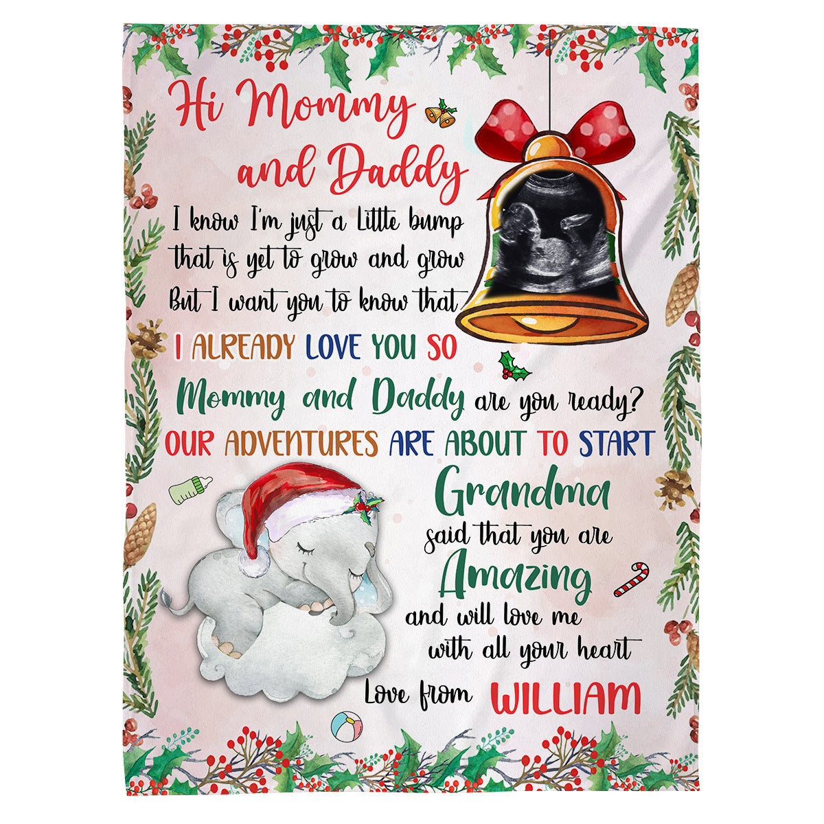 New Parents Gifts, Baby Ultrasound In Bell And Elephant Mommy And Daddy Are You Ready Our Adventures Blanket, Gifts For New Parents, Fleece Sherpa Blanket, New Parents Blanket