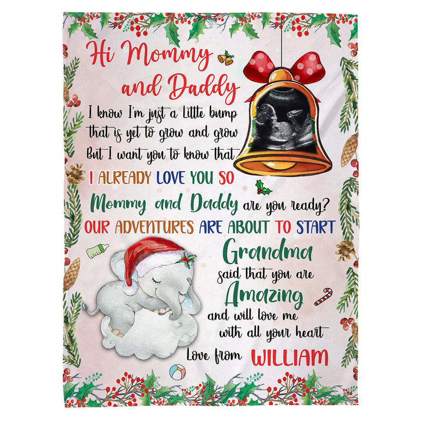 New Parents Gifts, Baby Ultrasound In Bell And Elephant Mommy And Daddy Are You Ready Our Adventures Blanket, Gifts For New Parents, Fleece Sherpa Blanket, New Parents Blanket