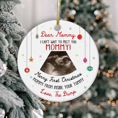 Dear Mommy Ultrasound Ornament, Merry First Christmas Mommy From The Bump, Sonogram Pregnancy Reveal Gift, Custom Photo Xmas Keepsake
