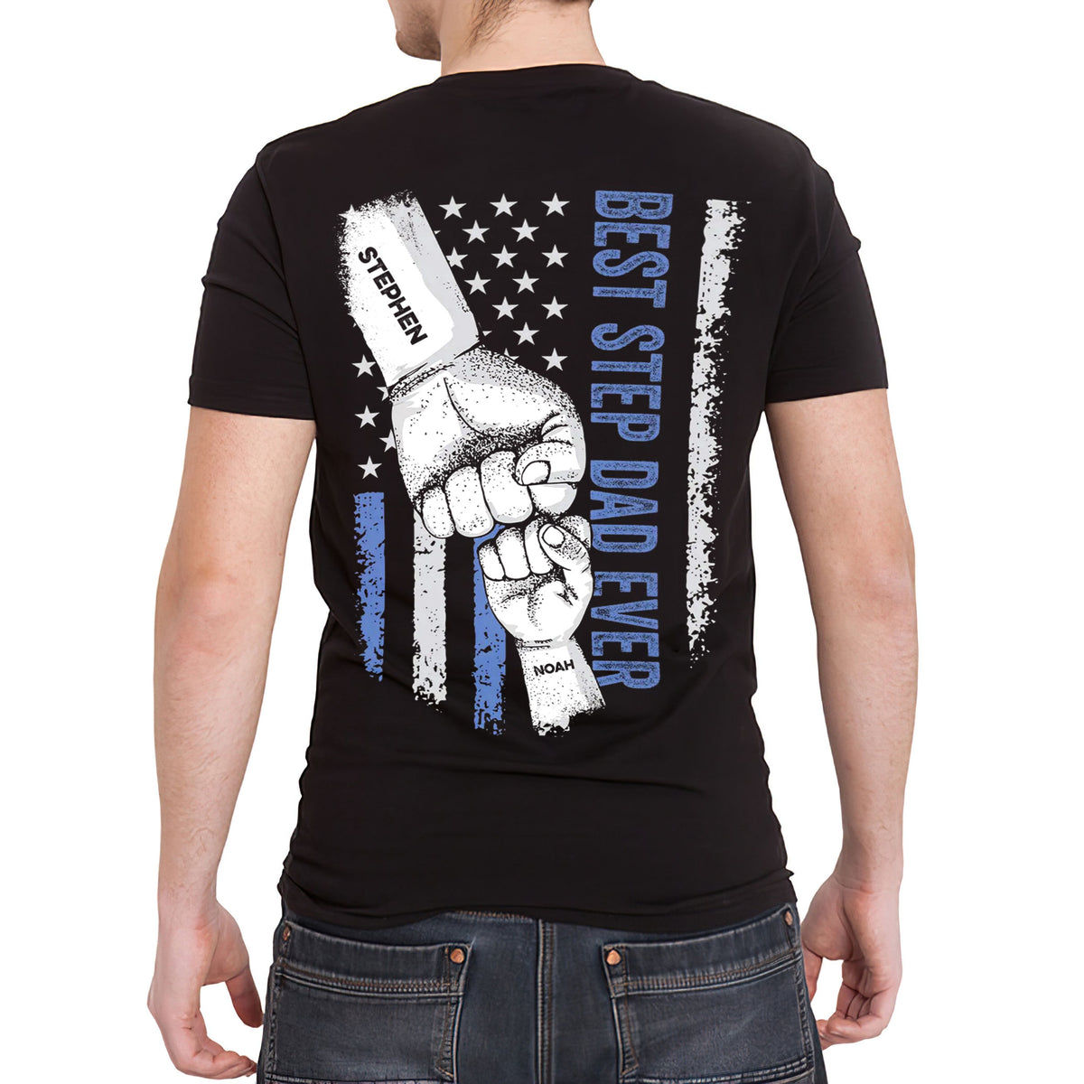 Personalized To My Dad Shirt Funny Gifts For Dad From Daughter Son Step Dad Ever  Fist Bump Flag Back Side Printed Custom Name Short Sleeve Tops Tee Shirt For Birthday